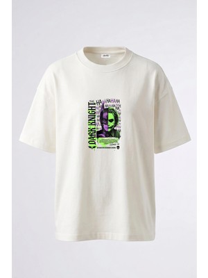 Anetos Batman Joker Dark Knight Tasarım Sırt Baskılı Pamuk Beyaz Oversize T-Shirt