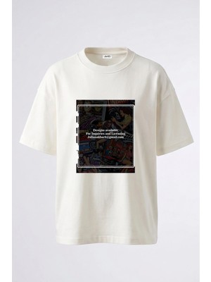 Anetos Retro Korku Tasarım Sırt Baskılı Pamuk Beyaz Oversize T-Shirt