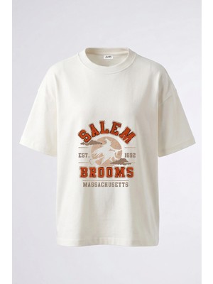 Anetos Salem Witch Tasarım Sırt Baskılı Pamuk Beyaz Oversize T-Shirt