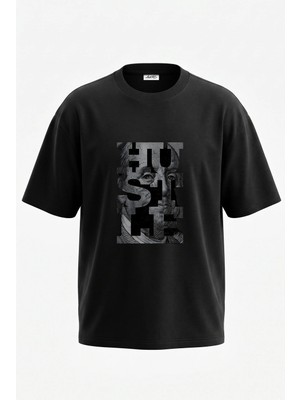 Anetos Dolar Trust Hustle Tasarım Sırt Baskılı Pamuk Siyah Oversize T-Shirt