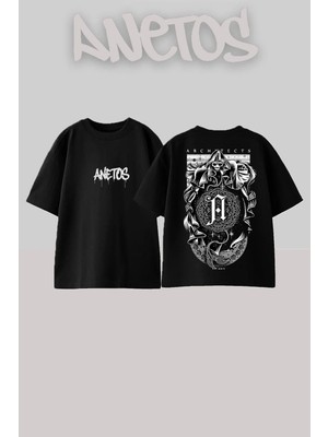 Anetos Death Architects Tasarım Sırt Baskılı Pamuk Siyah Oversize T-Shirt