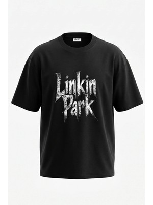 Anetos Linkin Park_1 Tasarım Sırt Baskılı Pamuk Siyah Oversize T-Shirt