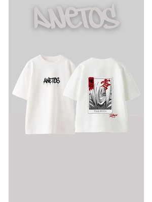 Anetos Pain Naruto 1 Tasarım Sırt Baskılı Pamuk Beyaz Oversize T-Shirt