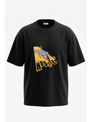 Anetos B 58 Hustler Tasarım Sırt Baskılı Pamuk Siyah Oversize T-Shirt
