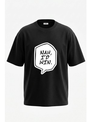 Anetos Nah Id Win Tasarım Sırt Baskılı Pamuk Siyah Oversize T-Shirt