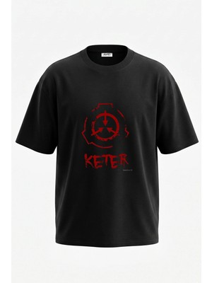 Anetos Scp Keter Tasarım Sırt Baskılı Pamuk Siyah Oversize T-Shirt