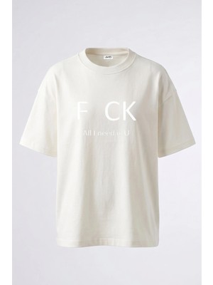 Anetos F Ck Slogan Tasarım Sırt Baskılı Pamuk Beyaz Oversize T-Shirt