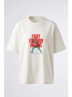 Anetos Boksör Atlama Ipi Tasarım Sırt Baskılı Pamuk Beyaz Oversize T-Shirt