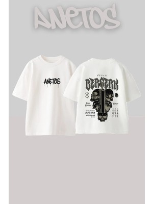 Anetos Berserk Sword Tasarım Sırt Baskılı Pamuk Beyaz Oversize T-Shirt