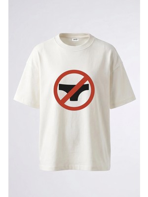 Anetos No Underwear Tasarım Sırt Baskılı Pamuk Beyaz Oversize T-Shirt