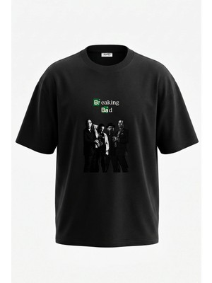 Anetos Breaking Bad_3 Tasarım Sırt Baskılı Pamuk Siyah Oversize T-Shirt