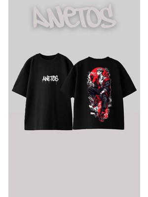 Anetos Ryomen Sukuna Tasarım Sırt Baskılı Pamuk Siyah Oversize T-Shirt