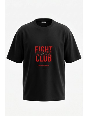 Anetos Fight Club_3 Tasarım Sırt Baskılı Pamuk Siyah Oversize T-Shirt