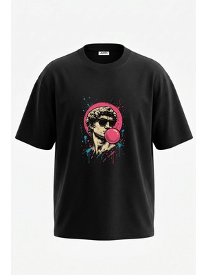 Anetos David Sunglasses Bubblegum Tasarım Sırt Baskılı Pamuk Siyah Oversize T-Shirt