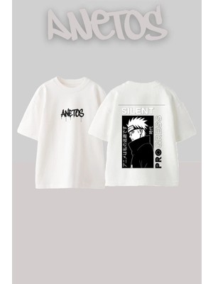 Anetos Pain Naruto Tasarım Sırt Baskılı Pamuk Beyaz Oversize T-Shirt