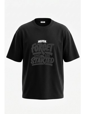 Anetos Motivasyon Slogani Tasarım Sırt Baskılı Pamuk Siyah Oversize T-Shirt