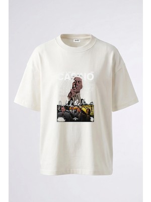 Anetos Casino Robert De Niro Tasarım Sırt Baskılı Pamuk Beyaz Oversize T-Shirt