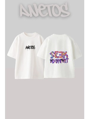 Anetos Seek Discomfort Tasarım Sırt Baskılı Pamuk Beyaz Oversize T-Shirt