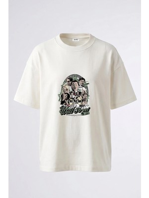 Anetos Wolf Of Wall Street Tasarım Sırt Baskılı Pamuk Beyaz Oversize T-Shirt