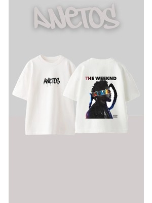 Anetos The Weeknd 2 Tasarım Sırt Baskılı Pamuk Beyaz Oversize T-Shirt