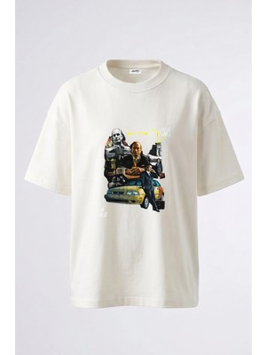 Anetos Better Call Saul Tasarım Sırt Baskılı Pamuk Beyaz Oversize T-Shirt