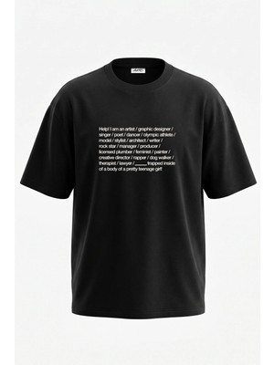 Anetos Trapped Identities Tasarım Sırt Baskılı Pamuk Siyah Oversize T-Shirt