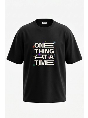 Anetos Motivational Quote Tasarım Sırt Baskılı Pamuk Siyah Oversize T-Shirt
