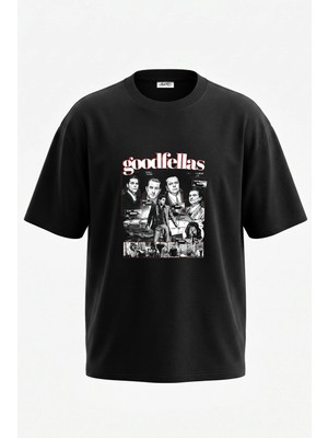 Anetos Goodfellas Tasarım Sırt Baskılı Pamuk Siyah Oversize T-Shirt