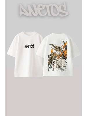 Anetos Lamb Of 2 Tasarım Sırt Baskılı Pamuk Beyaz Oversize T-Shirt