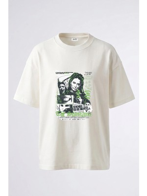 Anetos Demi Moore Substance Tasarım Sırt Baskılı Pamuk Beyaz Oversize T-Shirt