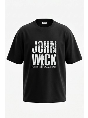 Anetos John Wick Tasarım Sırt Baskılı Pamuk Siyah Oversize T-Shirt