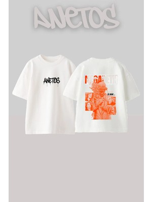 Anetos Megadeth Skull Tasarım Sırt Baskılı Pamuk Beyaz Oversize T-Shirt