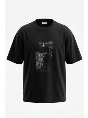 Anetos Gothic Angel Tasarım Sırt Baskılı Pamuk Siyah Oversize T-Shirt