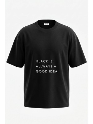 Anetos Black Quote Tasarım Sırt Baskılı Pamuk Siyah Oversize T-Shirt