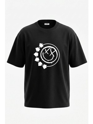 Anetos Blink 182 Tasarım Sırt Baskılı Pamuk Siyah Oversize T-Shirt