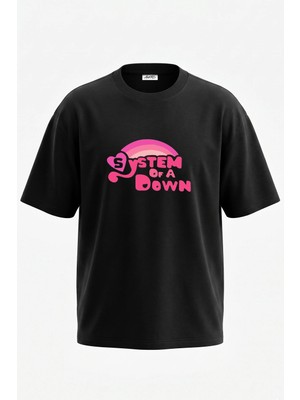 Anetos System Of A Down Tasarım Sırt Baskılı Pamuk Siyah Oversize T-Shirt