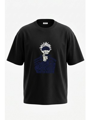 Anetos Gojo Satoru Tasarım Sırt Baskılı Pamuk Siyah Oversize T-Shirt