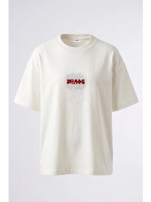Anetos Chaos Art Tasarım Sırt Baskılı Pamuk Beyaz Oversize T-Shirt