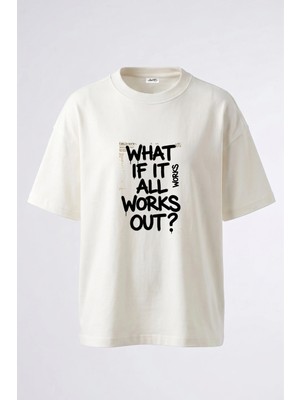 Anetos Graffiti Slogan Tasarım Sırt Baskılı Pamuk Beyaz Oversize T-Shirt