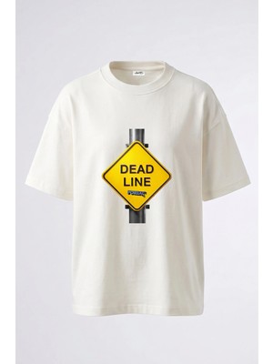 Anetos Deadline Sign Tasarım Sırt Baskılı Pamuk Beyaz Oversize T-Shirt