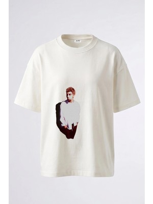 Anetos Chino Moreno Tasarım Sırt Baskılı Pamuk Beyaz Oversize T-Shirt