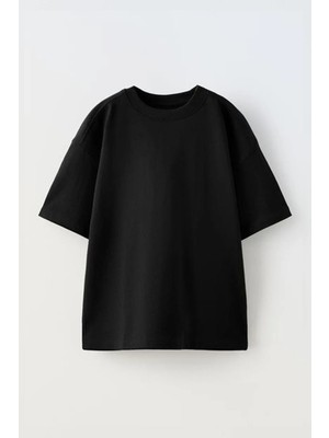 Anetos Ünisex Siyah Bisiklet Yaka Dar Kalıp Kısa Kol T-Shirt