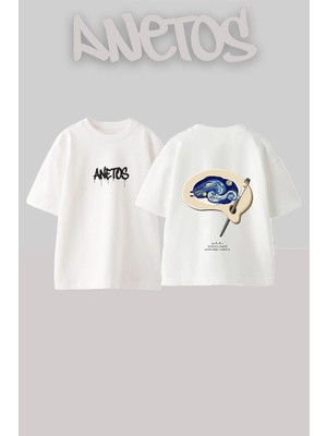 Anetos Starry Palette Tasarım Sırt Baskılı Pamuk Beyaz Oversize T-Shirt