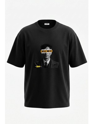 Anetos Sherlock Holmes Tasarım Sırt Baskılı Pamuk Siyah Oversize T-Shirt