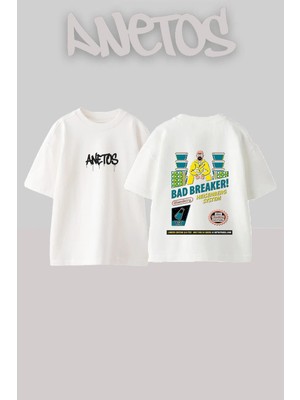 Anetos Breaking Bad 1 Tasarım Sırt Baskılı Pamuk Beyaz Oversize T-Shirt