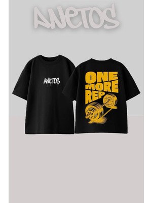 Anetos One Rep Tasarım Sırt Baskılı Pamuk Siyah Oversize T-Shirt