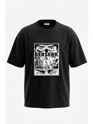 Anetos Guts Berserk Tasarım Sırt Baskılı Pamuk Siyah Oversize T-Shirt
