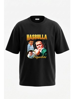 Anetos Hasbulla Magomedov Tasarım Sırt Baskılı Pamuk Siyah Oversize T-Shirt