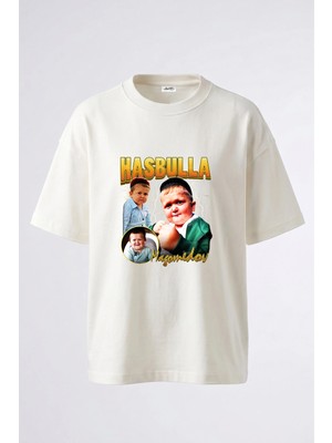 Anetos Hasbulla Magomedov Tasarım Sırt Baskılı Pamuk Beyaz Oversize T-Shirt