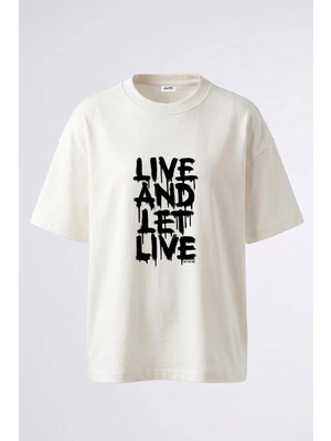 Anetos Grunge Graffiti Tasarım Sırt Baskılı Pamuk Beyaz Oversize T-Shirt